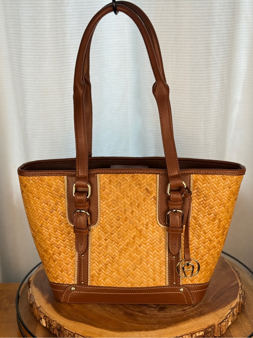 Etienne Aigner Rattan Woven Shoulder Tote Bag Santa Cruz Vintage EUC